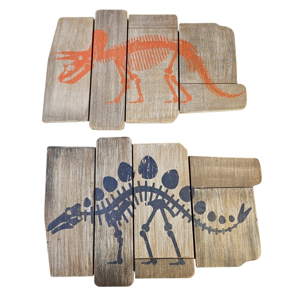 Open Road Brands Brown Dinosaur Skeleton Wood Wall Art Set 14x9 Rustic Kids Art
